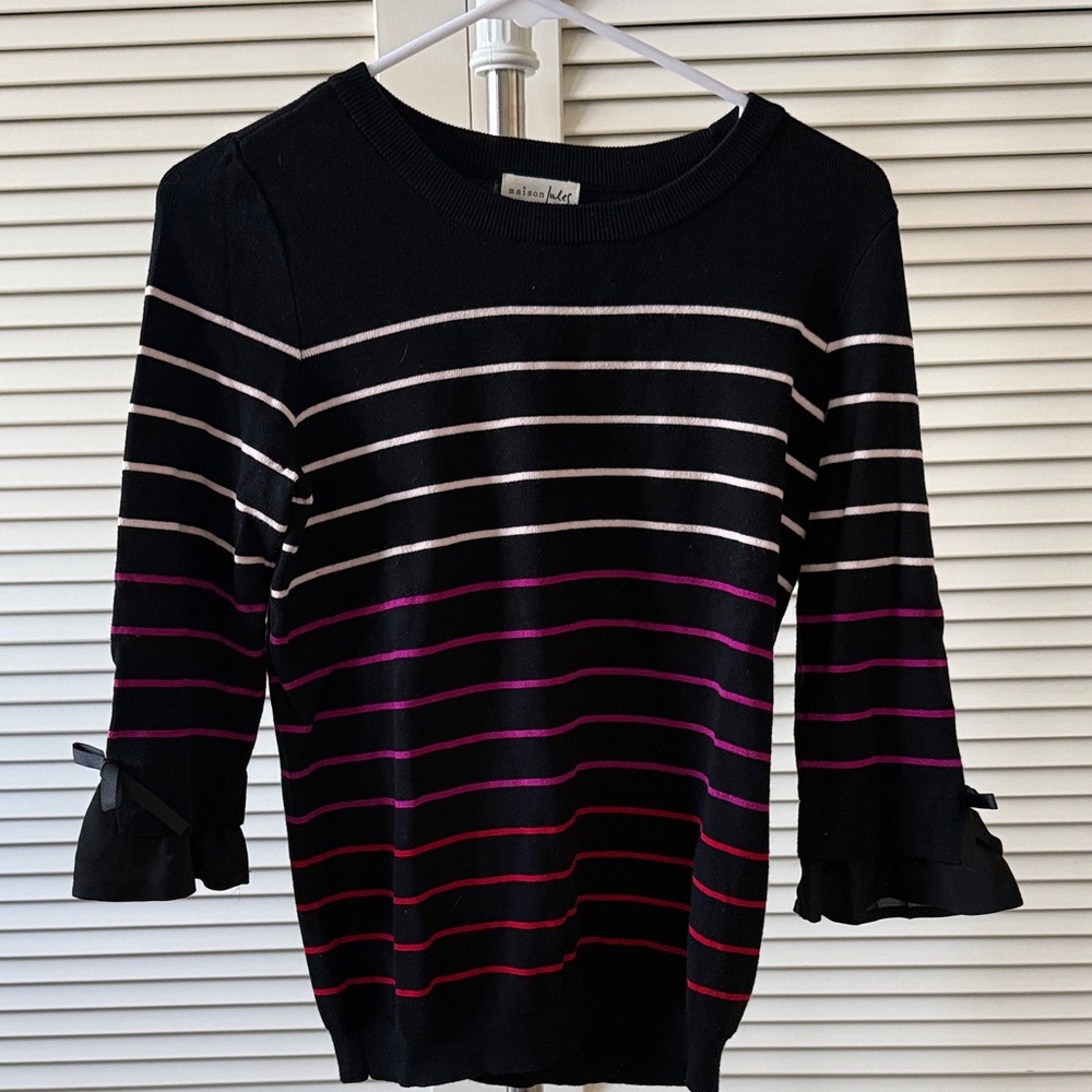 Maison Jules Black and Pink Striped Sweater